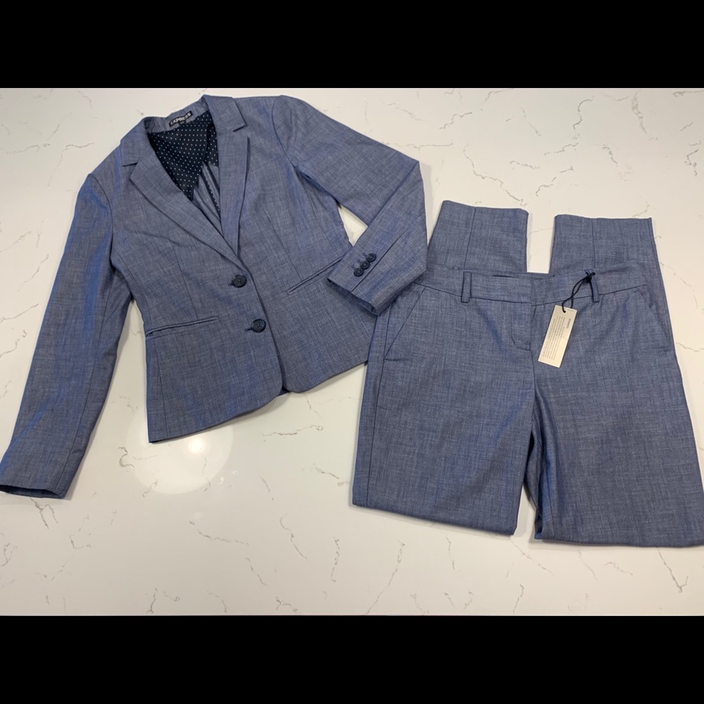 NWT Chambray Denim Blazer & Slacks Suit SMALL